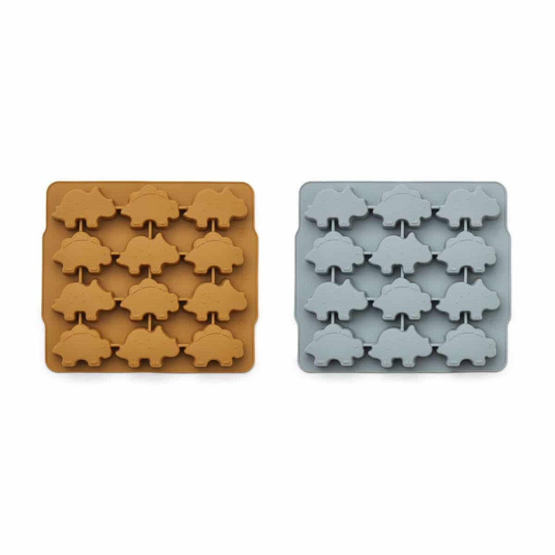 LIEWOOD Sonny Kids Silicone Ice Cube Tray, Dino Golden Caramel/ Blue Fog Mix (2 Pack)