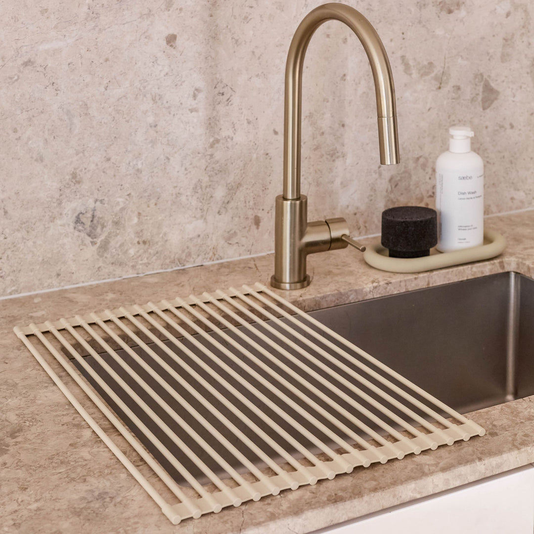 DESIGNSTUFF DRIP Silicone Fold Dish Drying Rack, Sand