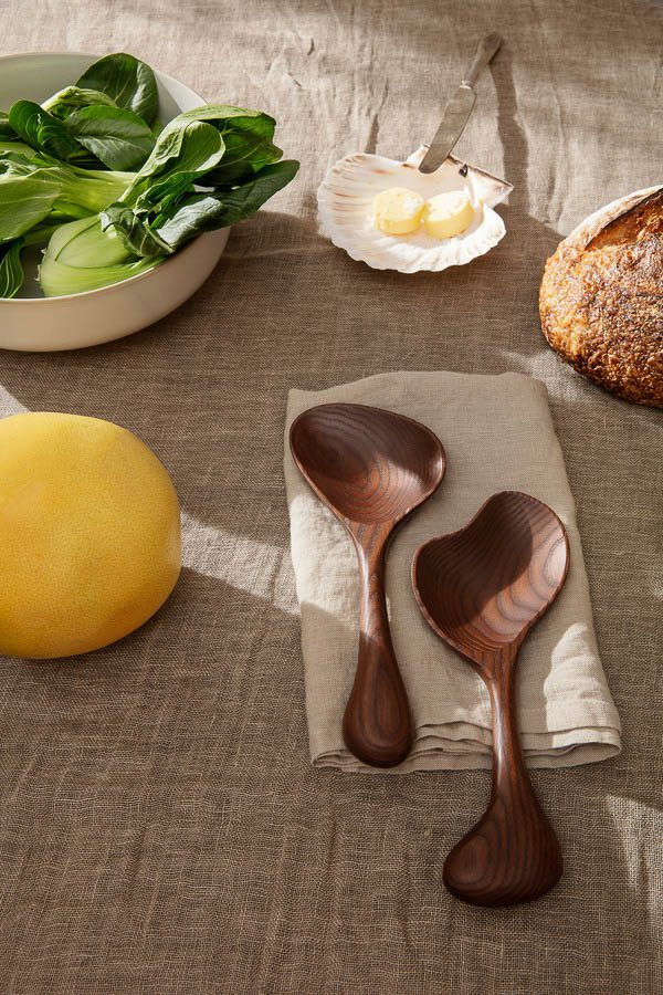 ferm LIVING Os Salad Servers, Dark Brown