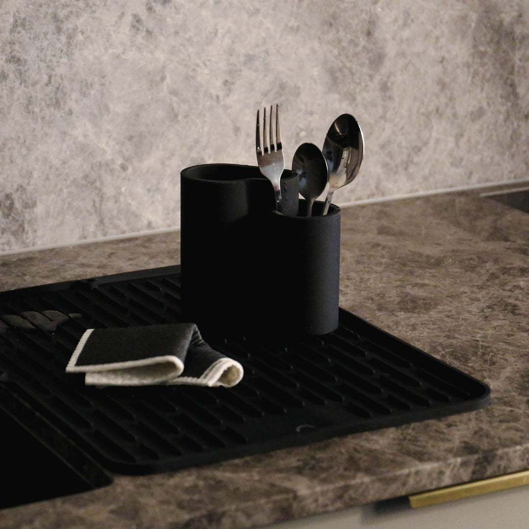 DESIGNSTUFF Store-All Cutlery Drainer/Holder, Black