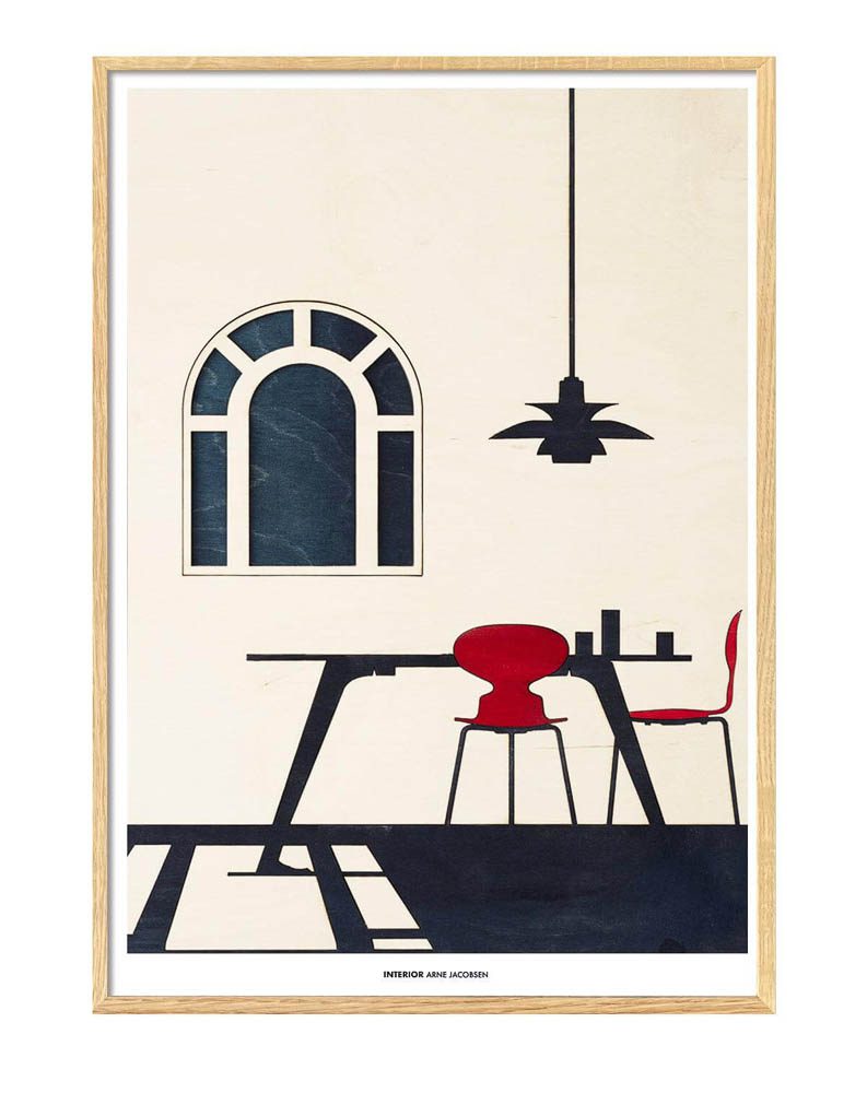 KOLEKTO STUDIO Arne Jacobsen Tribute, Arne Jacobsen Interior, Poster Art Print, 50x70cm