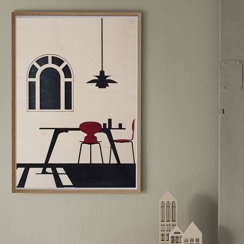 KOLEKTO STUDIO Arne Jacobsen Tribute, Arne Jacobsen Interior, Poster Art Print, 50x70cm