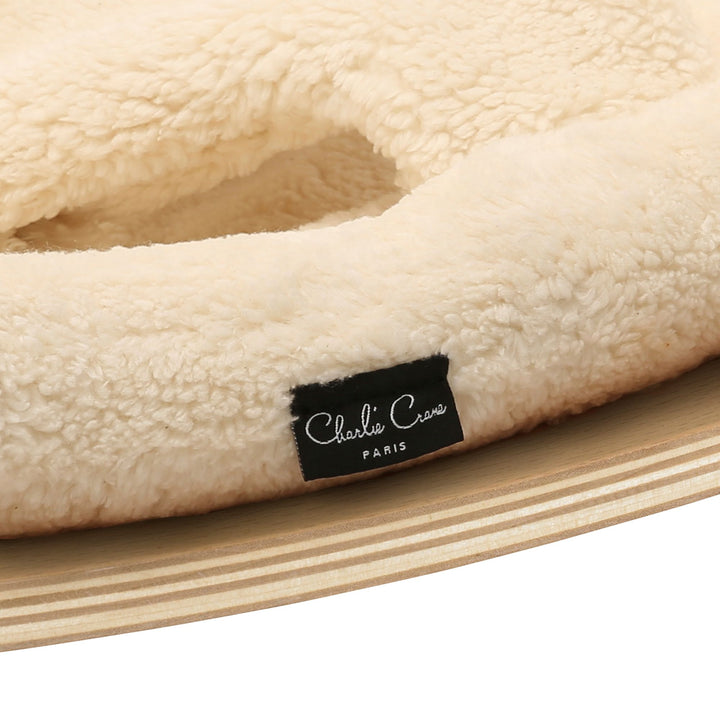 CHARLIE CRANE Levo Baby Rocker in Beech with Fur Milk Cushion