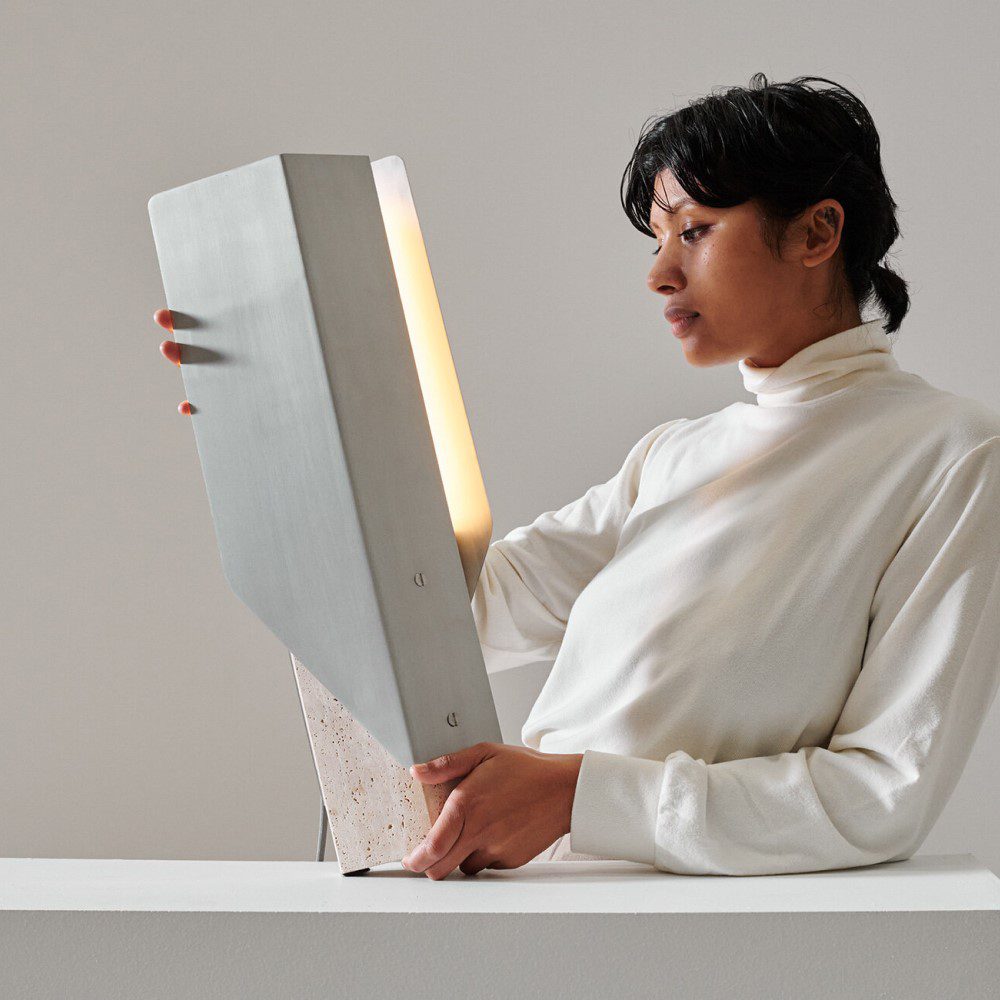 PRE-ORDER │ BEN TOVIM DESIGN Fold Table Lamp, Raw Travertine/Brushed Aluminium