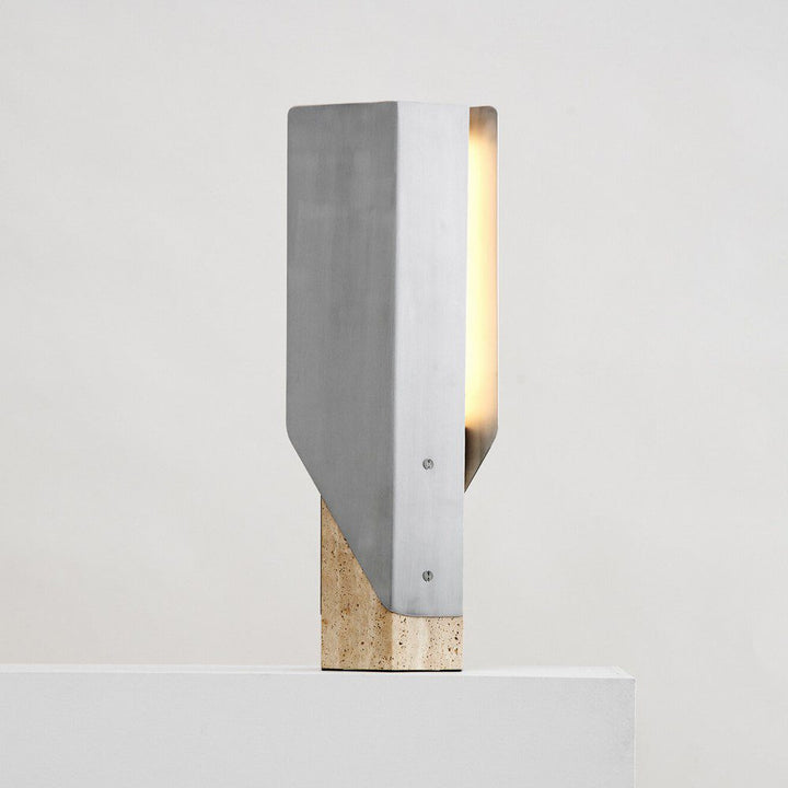 PRE-ORDER │ BEN TOVIM DESIGN Fold Table Lamp, Raw Travertine/Brushed Aluminium