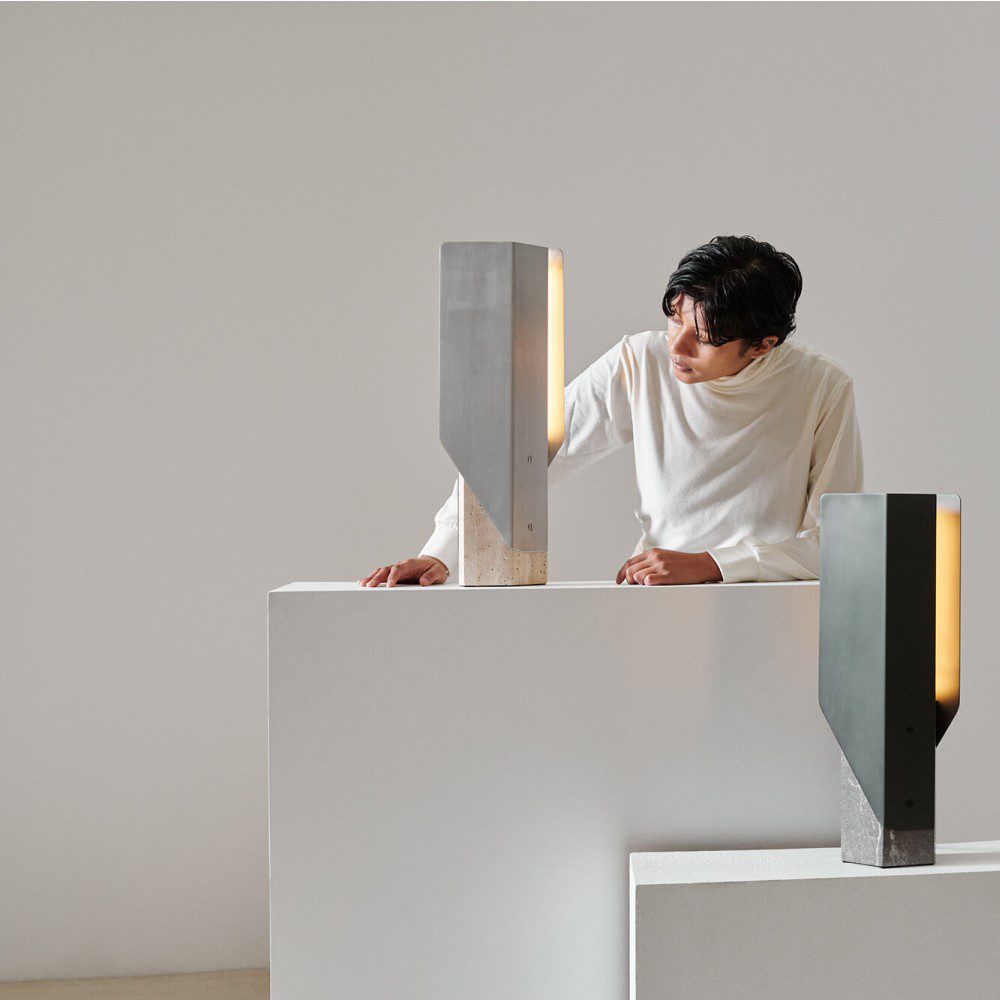 PRE-ORDER │ BEN TOVIM DESIGN Fold Table Lamp, Raw Travertine/Brushed Aluminium