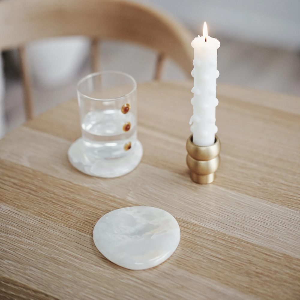 BLACK BLAZE Stone Coasters, White Onyx (Set of 2)