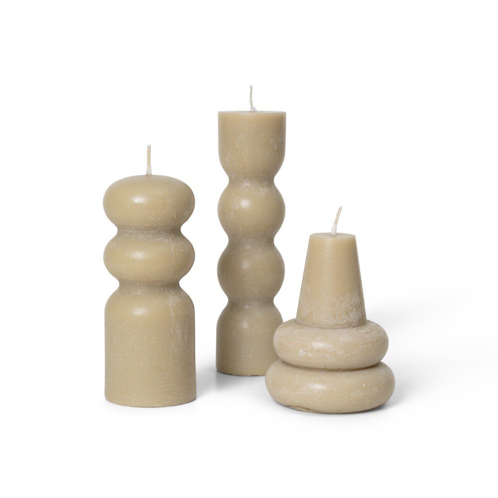 ferm LIVING Torno Candles, Sand (Set of 3)