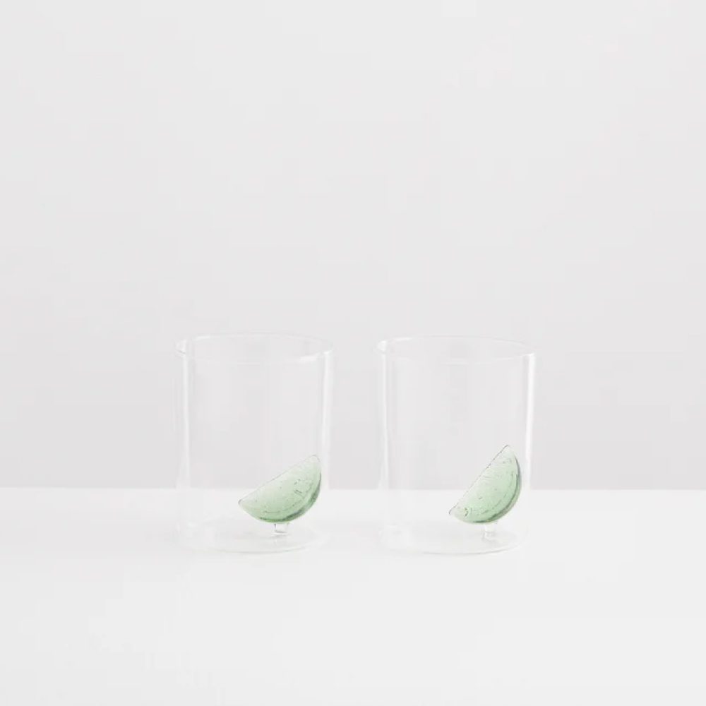 MAISON BALZAC Gin & Tonic Glasses, Clear/Green (Set of 2)