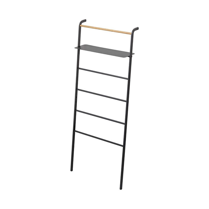 YAMAZAKI Tower Leaning Ladder with Adjustable Shelf, Black