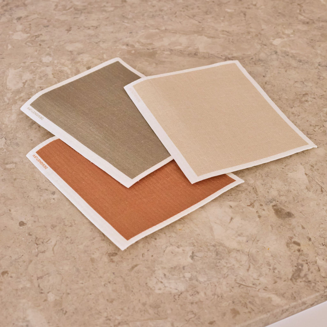 DESIGNSTUFF ETTA Compostable Eco Dishcloth, Sand/Cinnamon/Khaki (Set of 3)