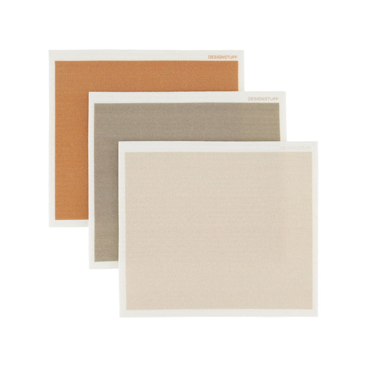 DESIGNSTUFF Compostable Eco Dishcloth, Sand/Cinnamon/Khaki (Pack of 3)