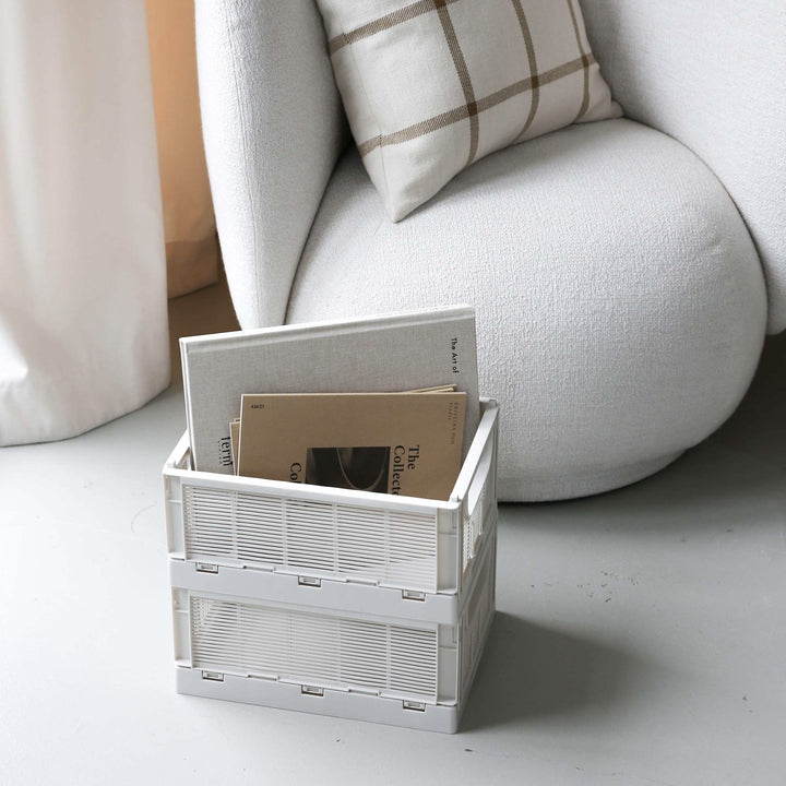 DESIGNSTUFF Linear Collapsible Crate, M, 33x25cm, Chalk (Set of 2)