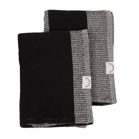 DESIGNSTUFF ETTA Waffle Tea Towel, Black/White (Set of 2)