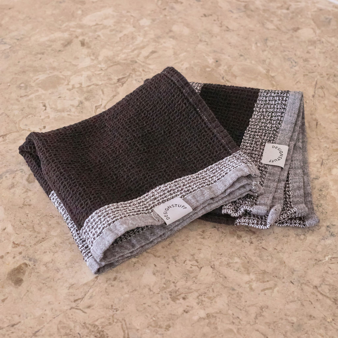 DESIGNSTUFF ETTA Waffle Dishcloth, Black/White (Set of 2)