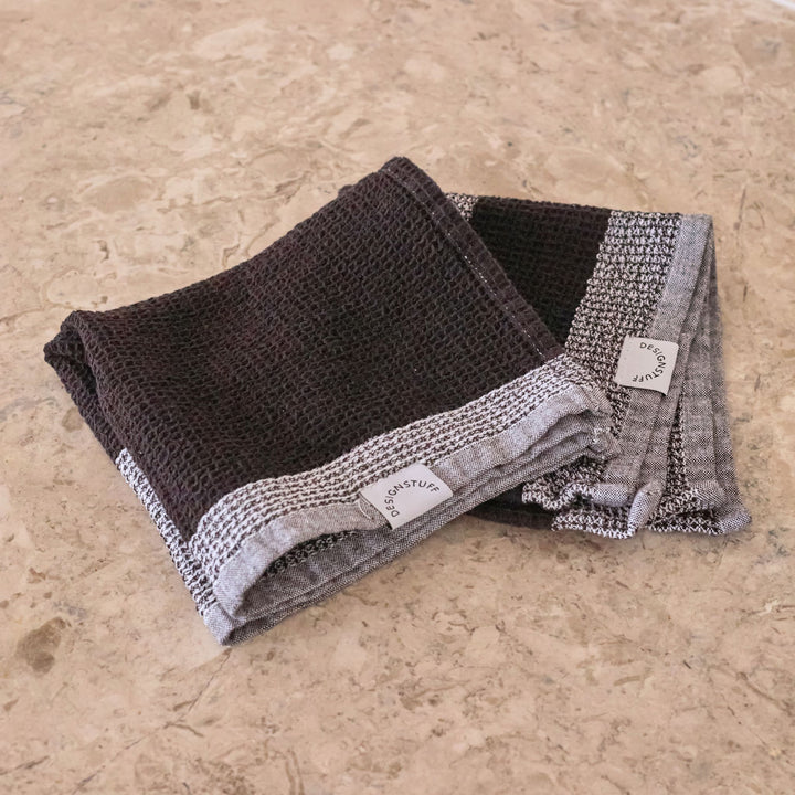 DESIGNSTUFF ETTA Waffle Dishcloth, Black/White (Set of 2)