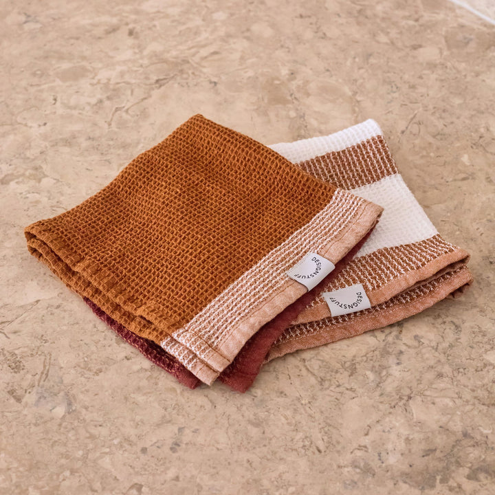 DESIGNSTUFF ETTA Waffle Dishcloth, Cinnamon/White (Set of 2)