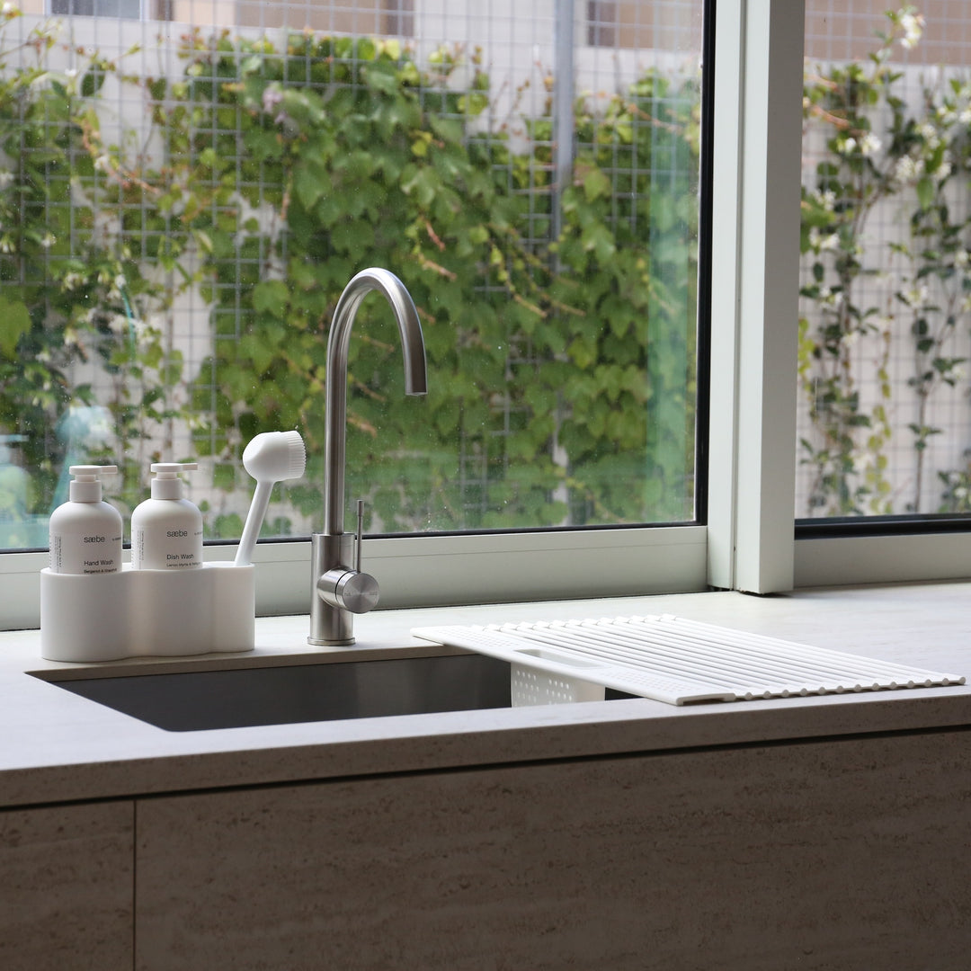 DESIGNSTUFF DRIP Folding Dish Rack w/ Cutlery Holder, White