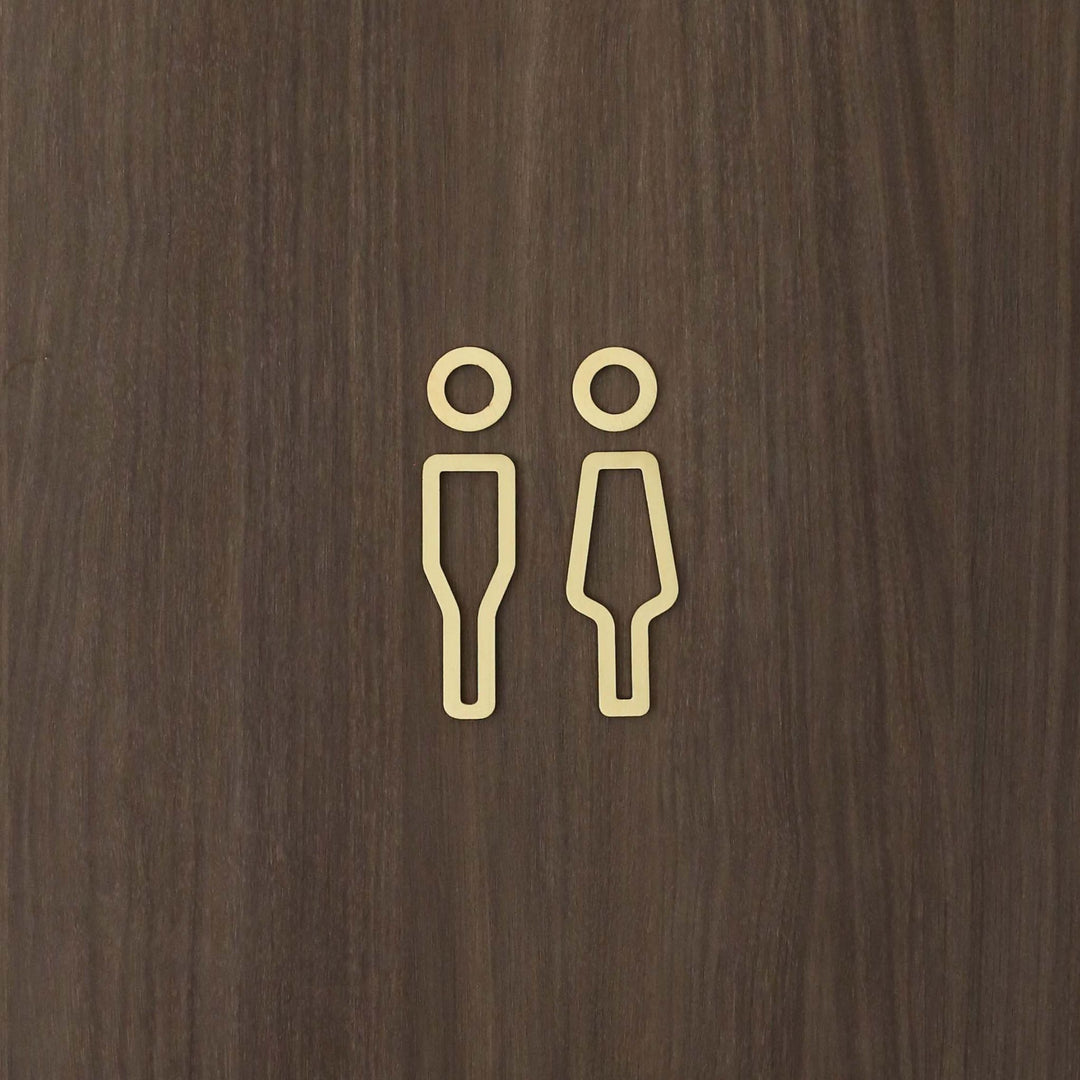 DESIGNSTUFF Signage, Restroom, Her/Him, Brushed Brass