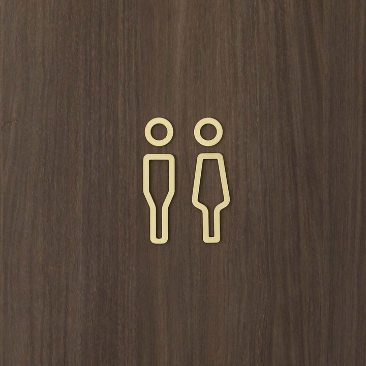 DESIGNSTUFF Signage, Restroom, Her/Him, Brushed Brass