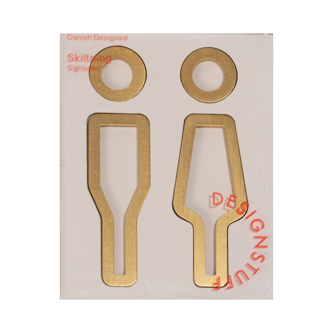 DESIGNSTUFF Signage, Restroom, Her/Him, Brushed Brass