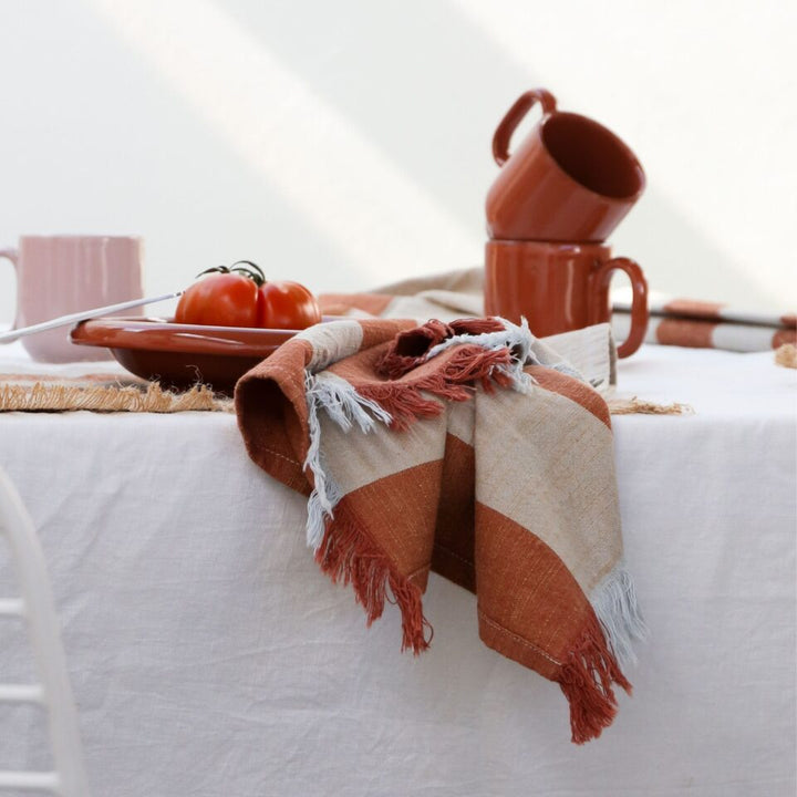 DESIGNSTUFF Napkin w/Fringe, Set of 2, Mist/Cappuccino