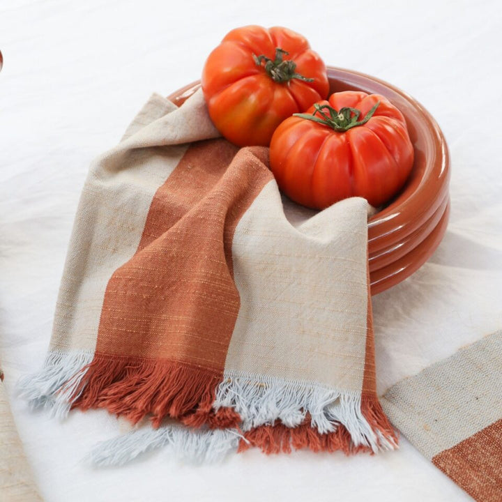 DESIGNSTUFF Napkin w/Fringe, Set of 2, Mist/Cappuccino