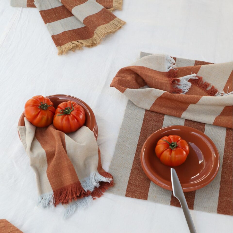 DESIGNSTUFF Napkin w/Fringe, Set of 2, Mist/Cappuccino