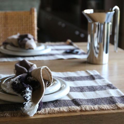 DESIGNSTUFF Stripe Jute Placemat, Set of 2,  Coffee Bean/Light Grey