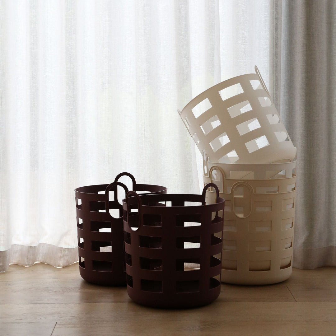 ENKEL STUDIO Storage and Laundry Basket, Large, Burgundy (Set of 2)