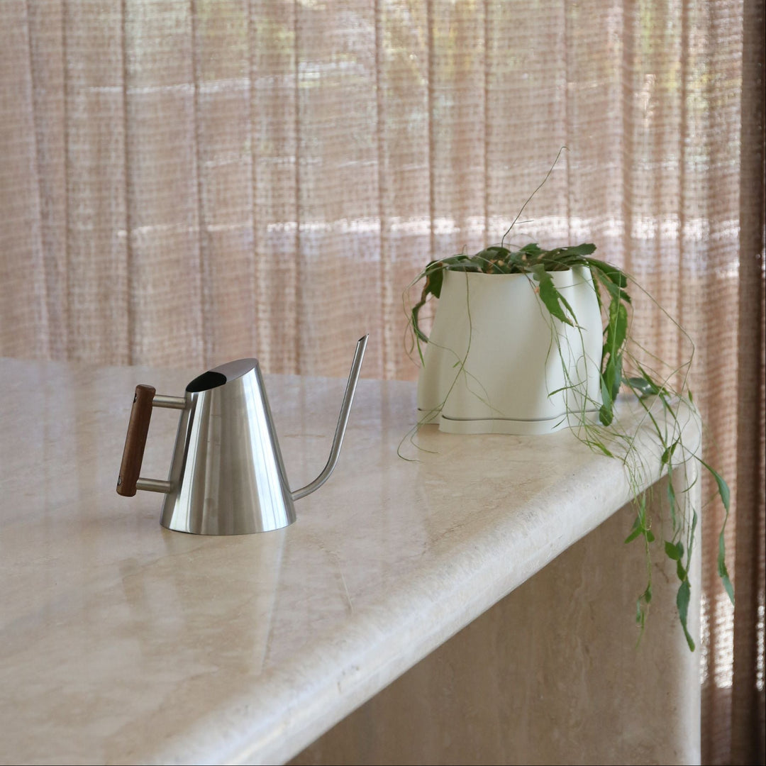 DESIGNSTUFF VIAH Watering Can 1.3L, Stainless Steel/Stained Wood Handle