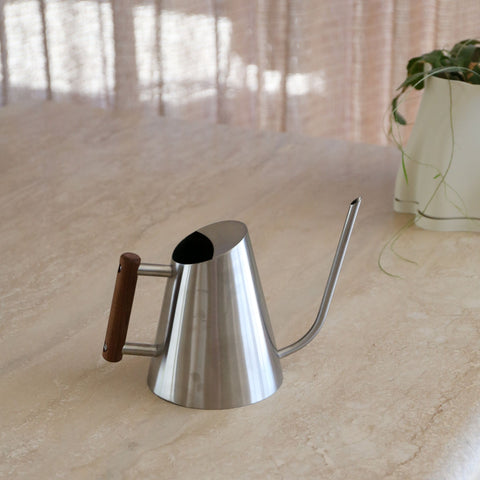 DESIGNSTUFF VIAH Watering Can 1.3L, Stainless Steel/Stained Wood Handle