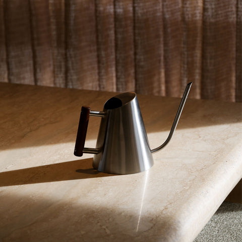 DESIGNSTUFF Watering Can 1.3L, Stainless Steel/Stained Wood Handle