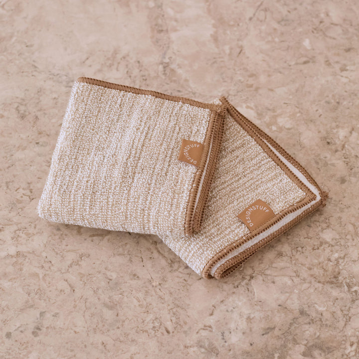 DESIGNSTUFF ETTA Hemp Marle Scourer & Bamboo Dishcloth, Camel (Set of 2)