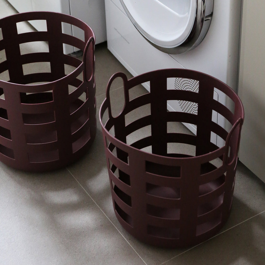 ENKEL STUDIO Storage and Laundry Basket, Large, Burgundy (Set of 2)
