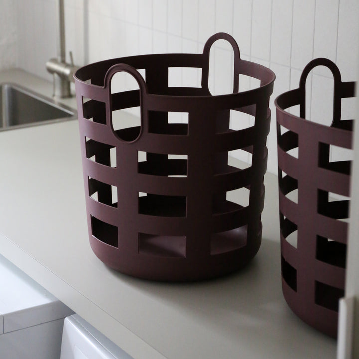 ENKEL STUDIO Storage and Laundry Basket, Large, Burgundy (Set of 2)