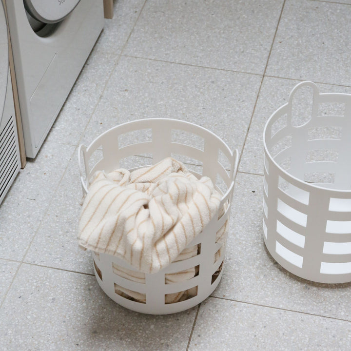 ENKEL STUDIO Storage and Laundry Basket, Large, White (Set of 2)