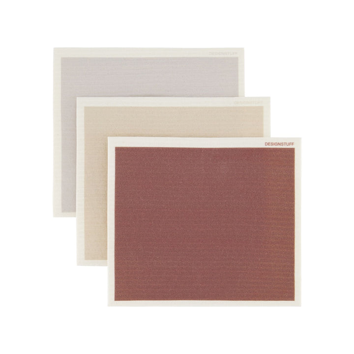 DESIGNSTUFF Compostable Eco Dishcloth, Burgundy/Sand/Light Grey (Pack of 3)