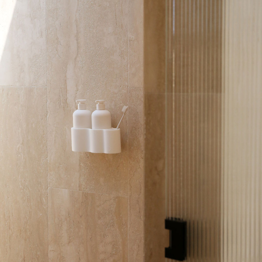 DESIGNSTUFF CURV Shower Caddy, Silicone/Adhesive, White