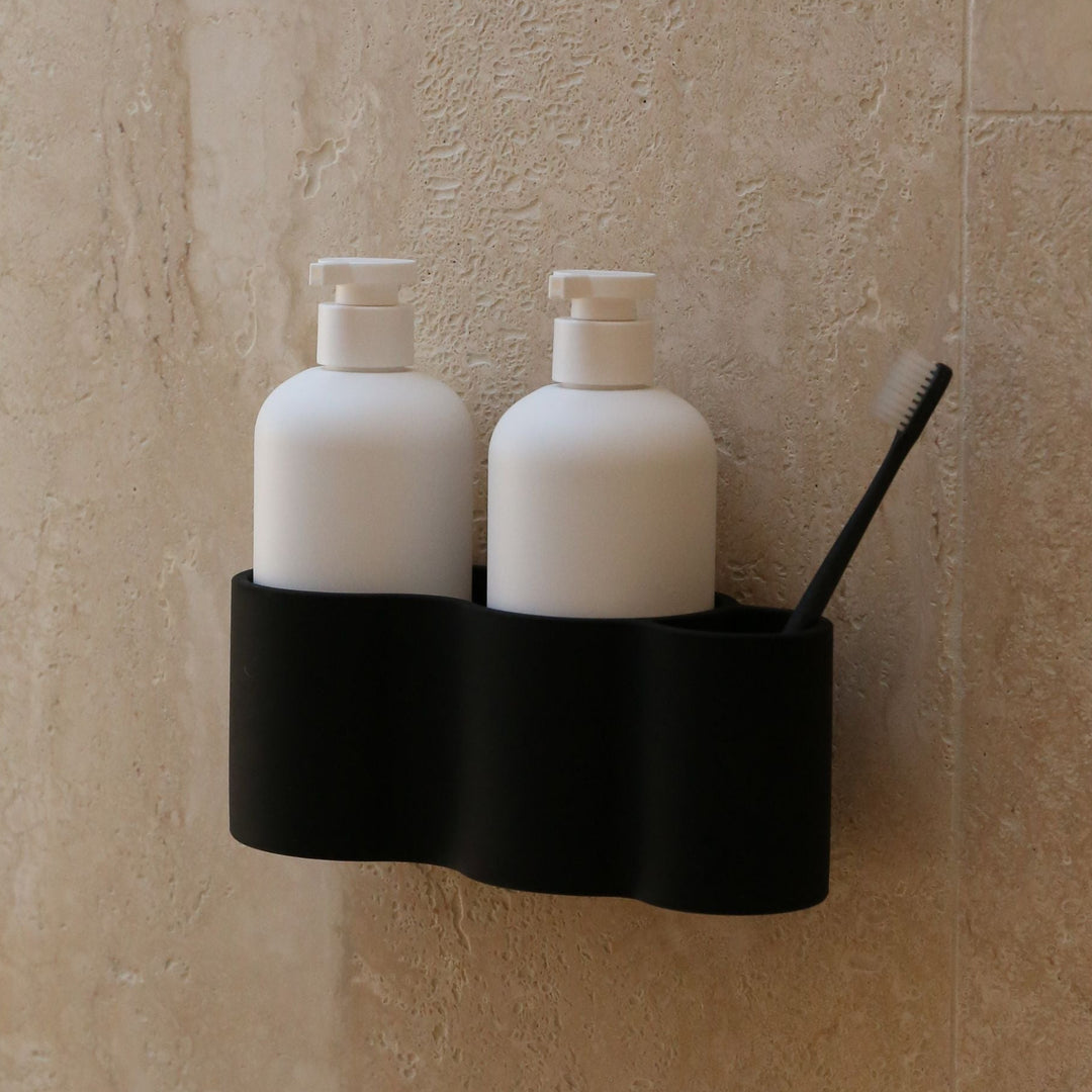 DESIGNSTUFF CURV Shower Caddy, Silicone/Adhesive, Black