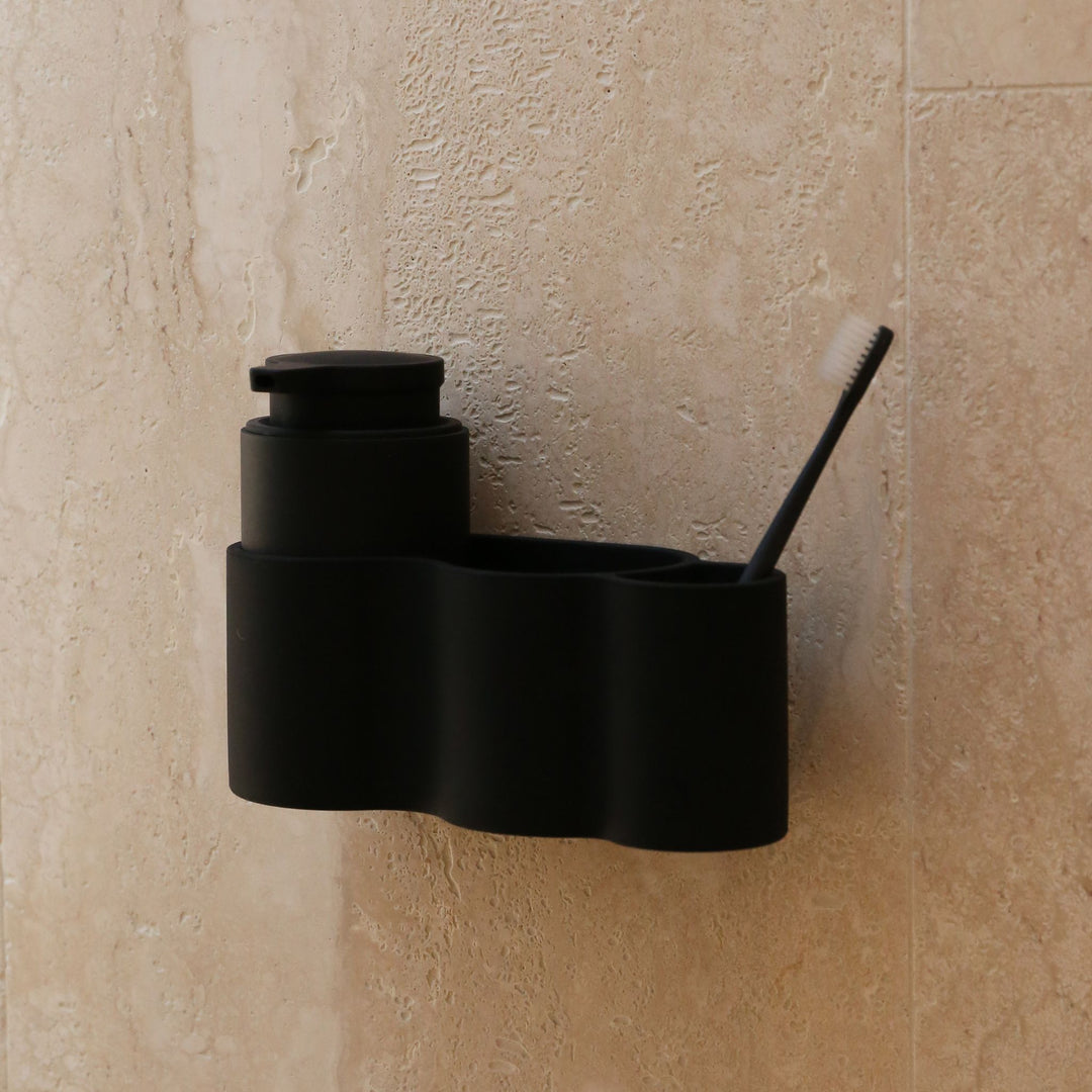 DESIGNSTUFF CURV Shower Caddy, Silicone/Adhesive, Black