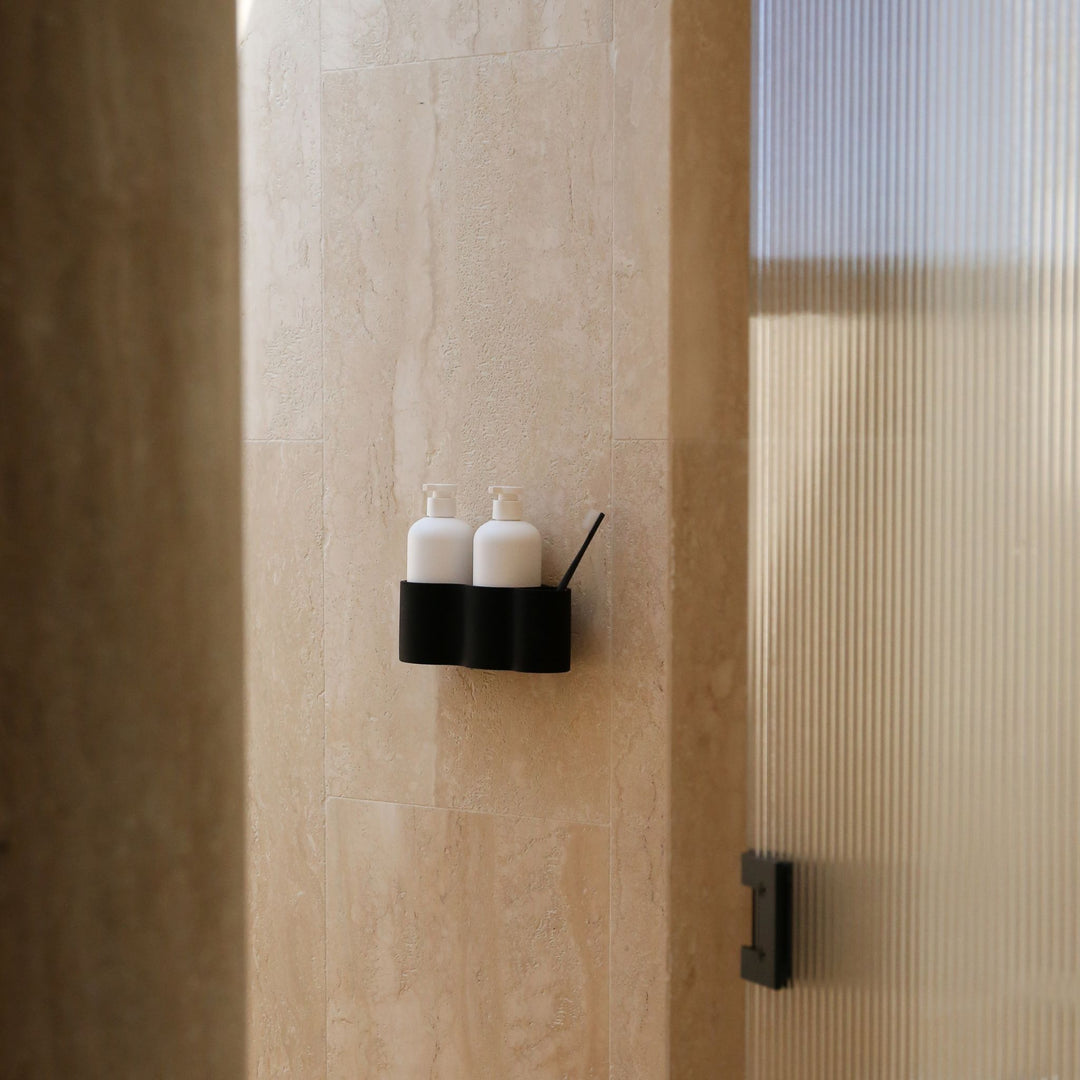 DESIGNSTUFF CURV Shower Caddy, Silicone/Adhesive, Black