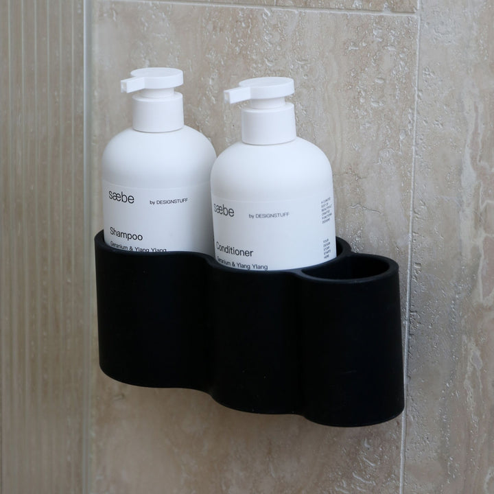 DESIGNSTUFF CURV Shower Caddy, Silicone/Adhesive, Black