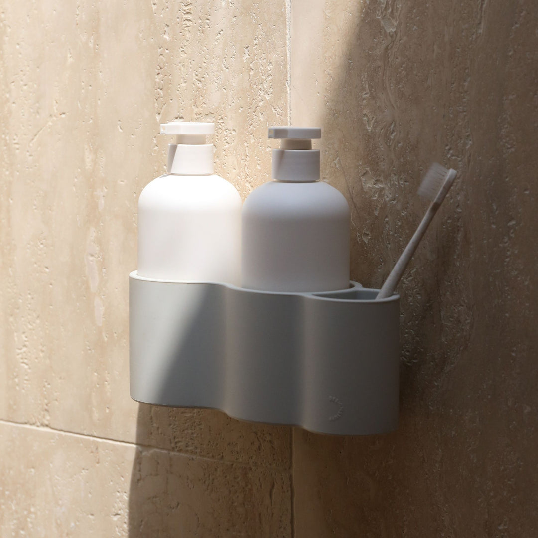 DESIGNSTUFF CURV Shower Caddy, Silicone/Adhesive, Light Grey