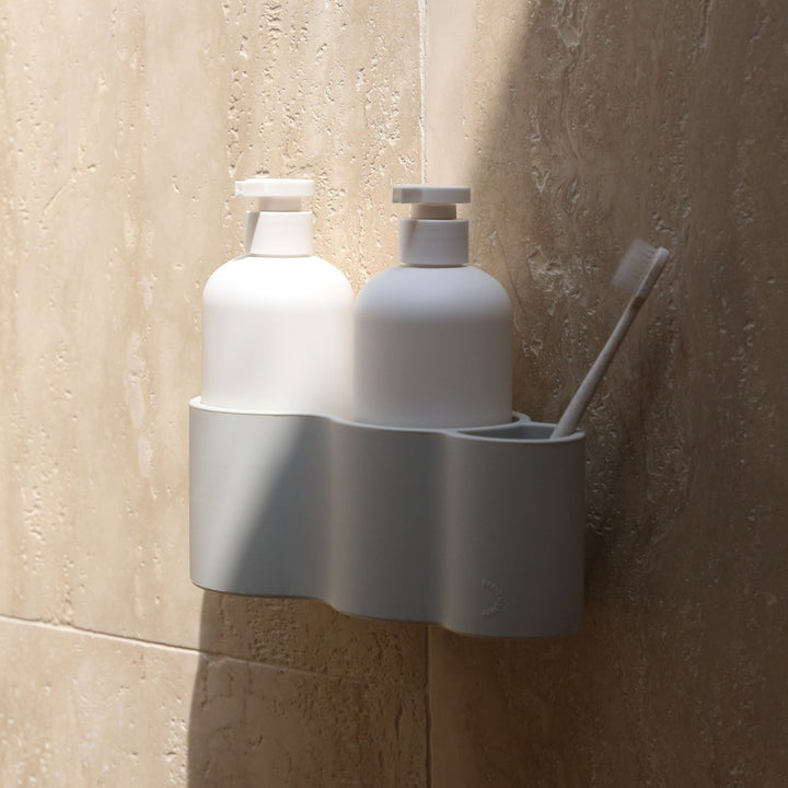 DESIGNSTUFF CURV Shower Caddy, Silicone/Adhesive, Light Grey