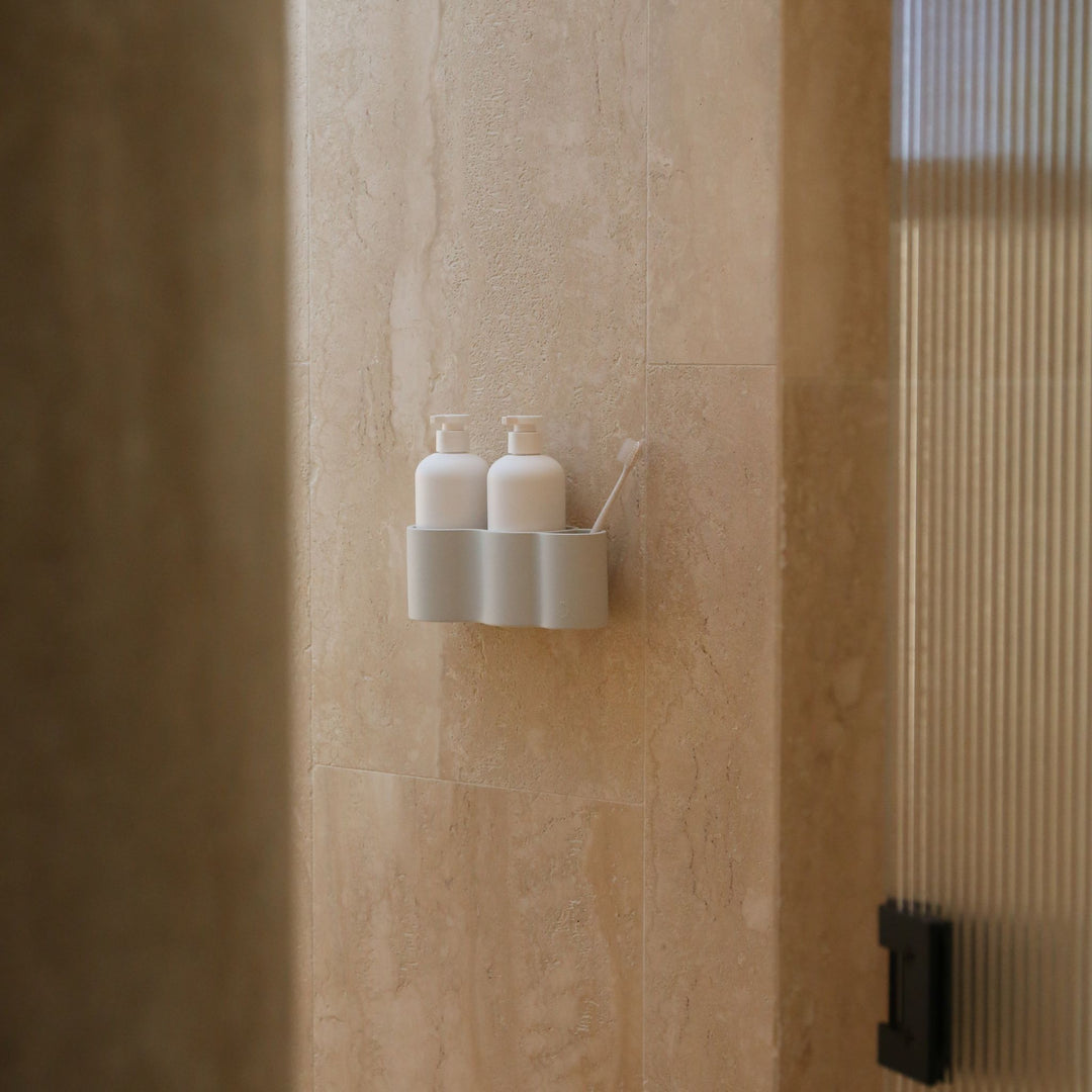 DESIGNSTUFF CURV Shower Caddy, Silicone/Adhesive, Light Grey