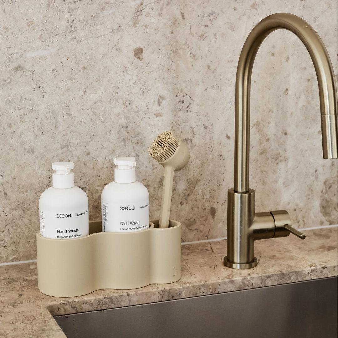 DESIGNSTUFF CURV Shower Caddy, Silicone/Adhesive, Sand