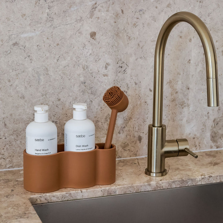 DESIGNSTUFF RUND Dish Brush, Silicone, Camel