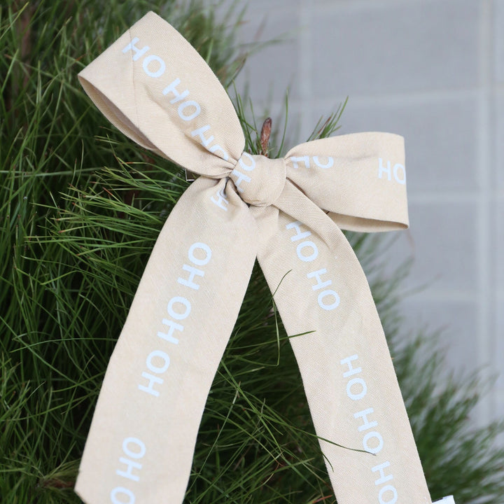 DESIGNSTUFF LUVA Bow w/ Tree Clip, HO HO HO, Cream/White