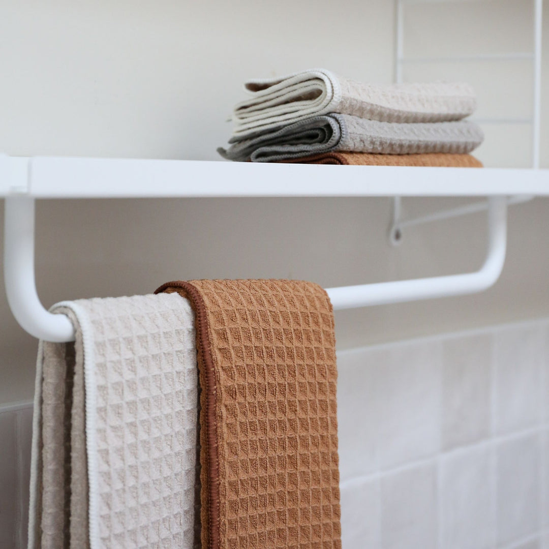 ENKEL STUDIO Dry Tea Towels, Waffle Microfibre, Sand/Caramel (Set of 2)